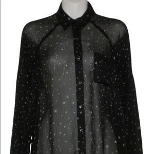 Sheer star print button down top